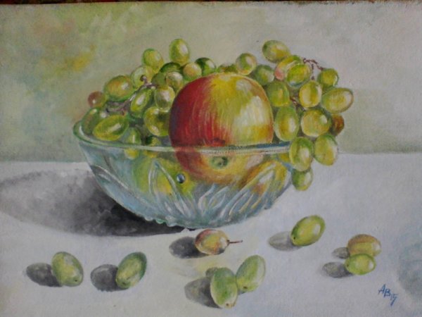 Ваза с фруктами акварелью