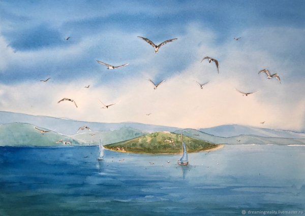 Чайки над морем живопись