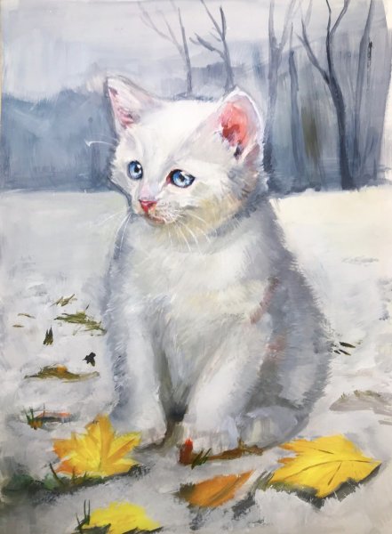 Кошка акварелью для детей