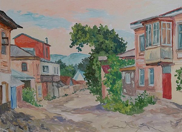 Городской пейзаж гуашью