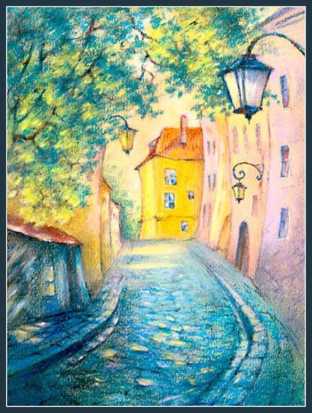 Городской пейзаж масляной пастелью