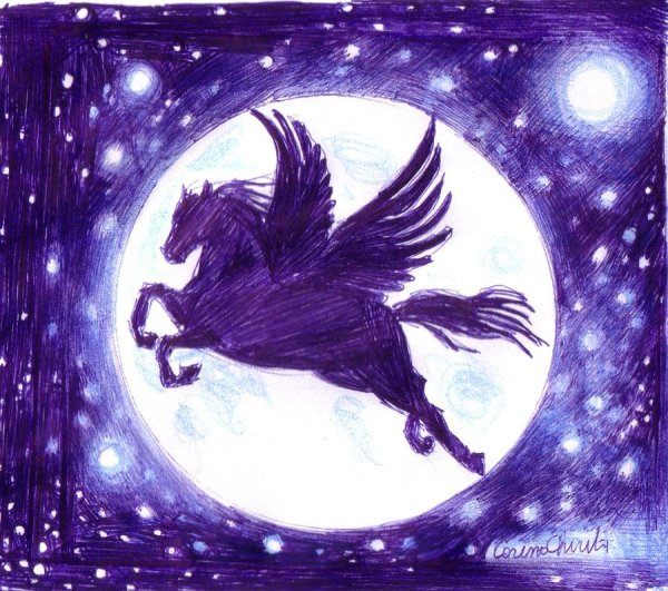 Нарисованный Пегас красками