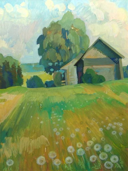 Летний пейзаж гуашью