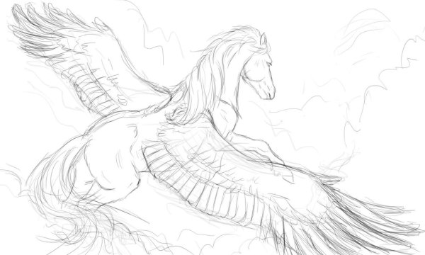 Нарисовать лошадь с крыльями