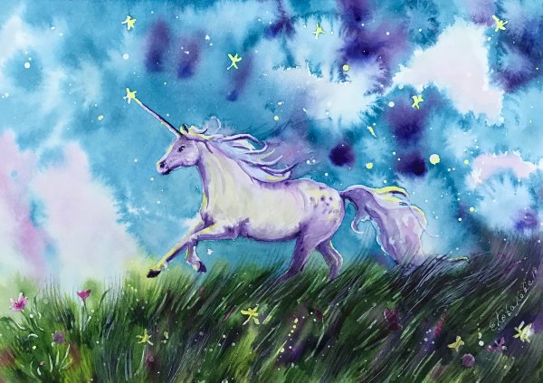 Единорог акварель