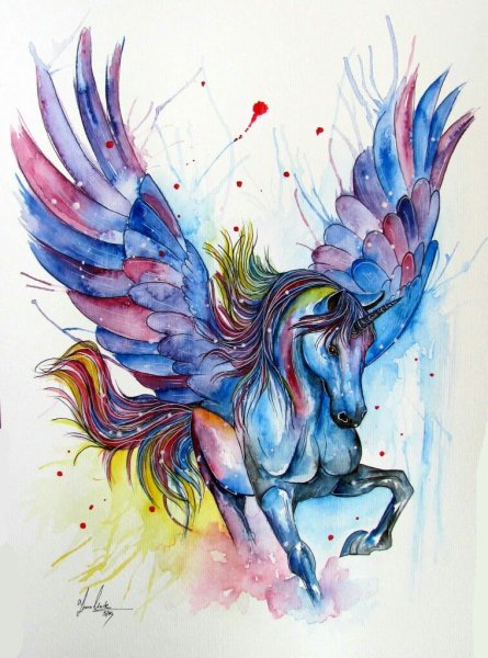 Единорожка акварель
