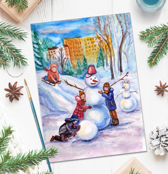 Зимние забавы рисунок