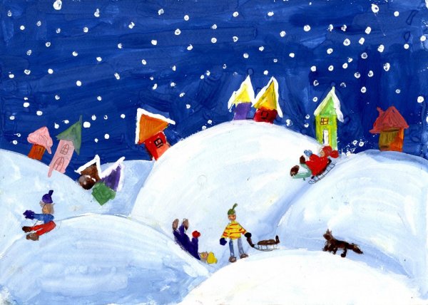 Зимние забавы гуашью