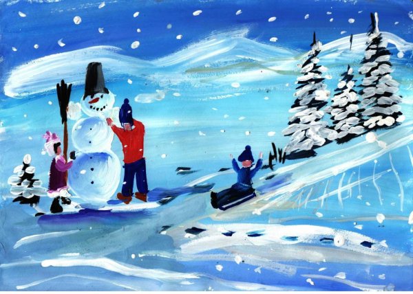Зимние забавы гуашью