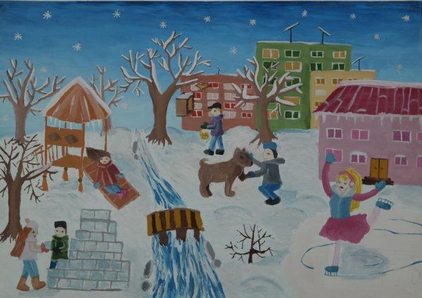 Зимняя композиция гуашью