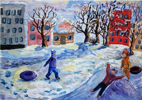 Рисунок гуашью на тему зимние забавы