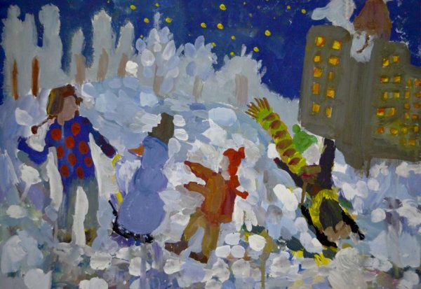 Зимние развлечения гуашь