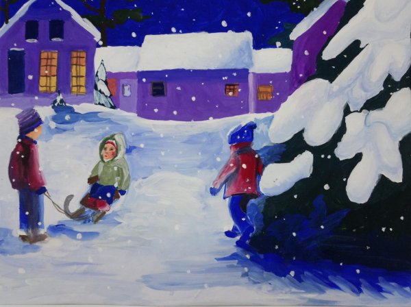 Зимние забавы рисунок гуашью