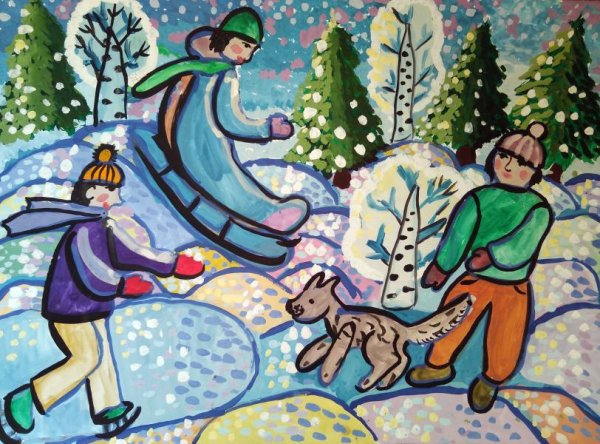 Зимние забавы гуашью