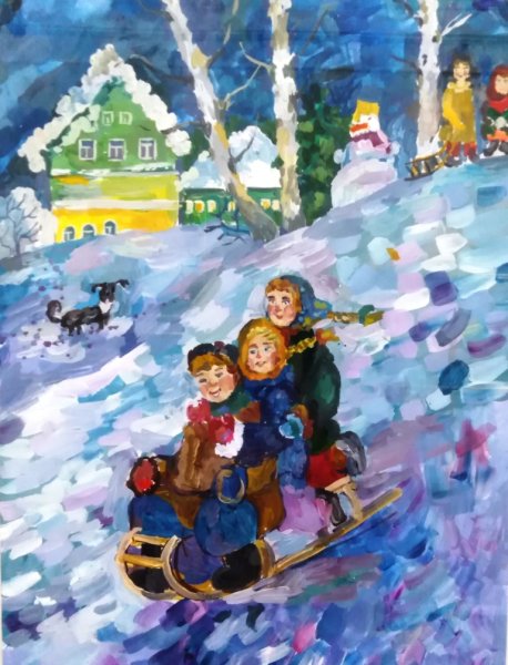 Рисование зимние забавы акварелью