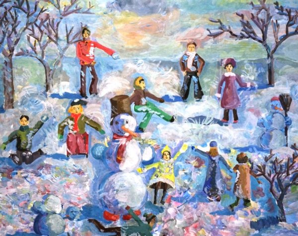Зимние забавы гуашью
