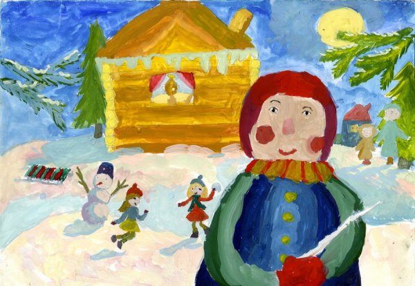 Рисование зимние развлечения