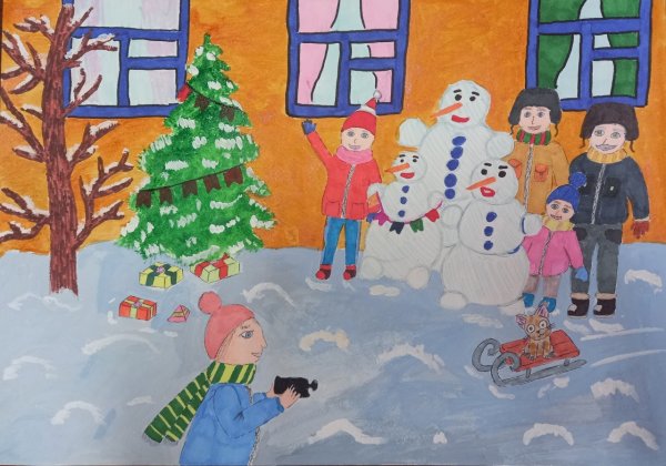 Зимние забавы гуашью