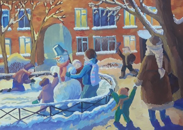 Зимние забавы рисунок красками