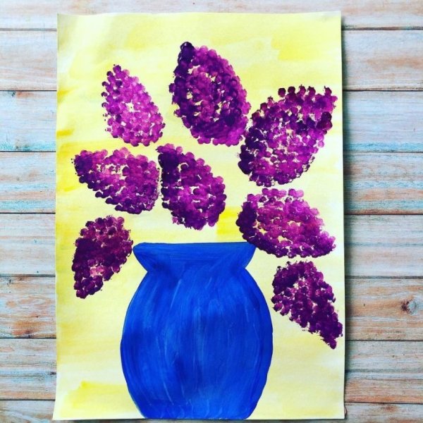 Ветка сирени ватными палочками