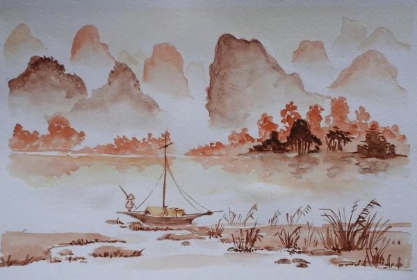 Китайская Пейзажная живопись гризайль