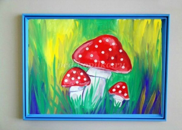 Мухомор. Рисование красками для детей