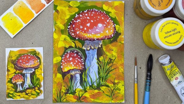 Мухомор рисунок гуашью