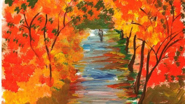 Пошаговое рисование пейзажа гуашью