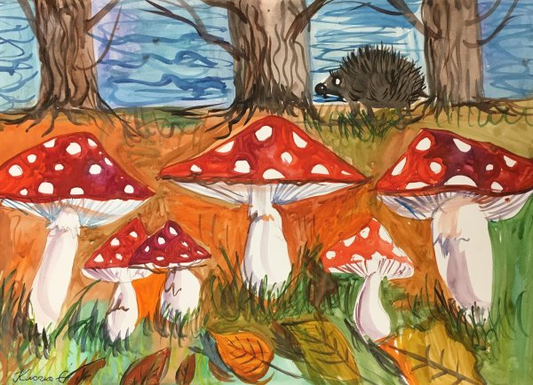 Мухомор пастелью детям