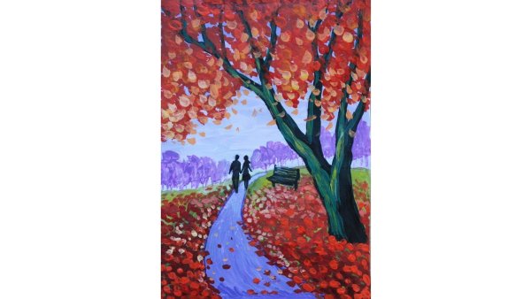 Простой осенний пейзаж акварелью