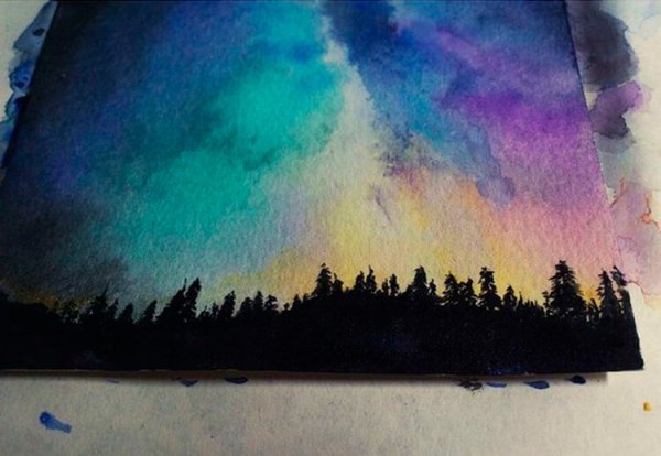 Рисование гуашью губкой