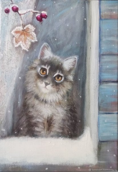 Котик на зимнем окне