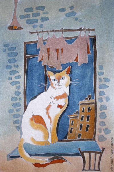 Кошка на окошке рисование