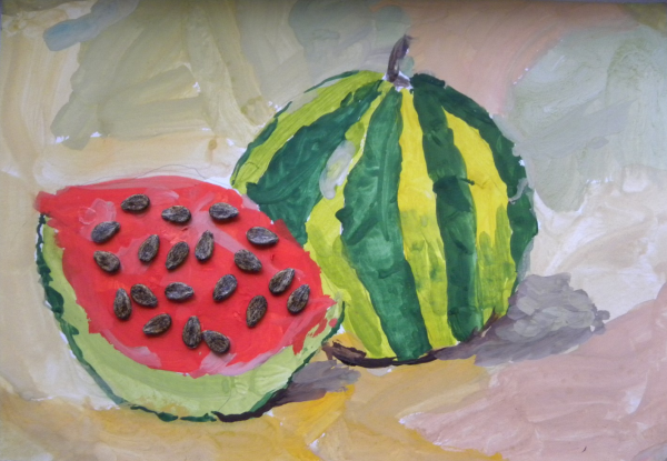 Фрукты красками для детей