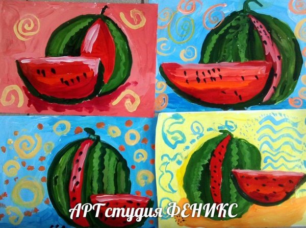 Фрукты красками для детей