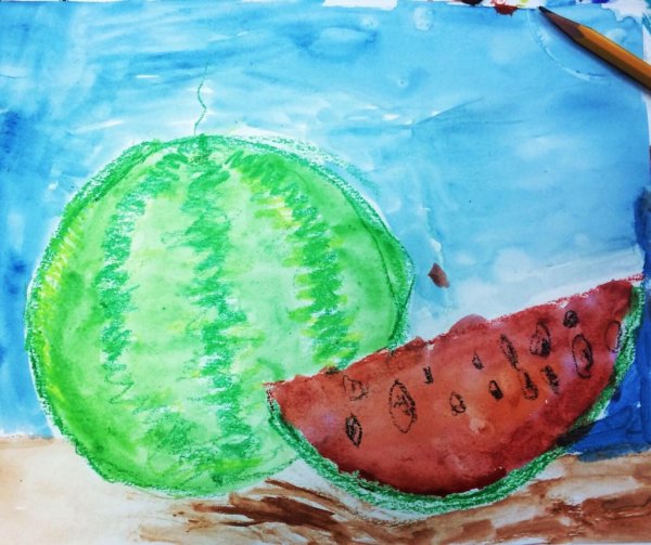 Рисование гуашью Арбуз