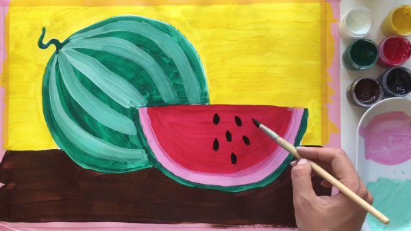 Рисование красками с детьми Арбуз