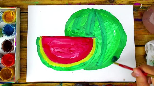 Рисование арбуза красками