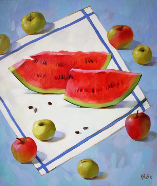 Арбуз гуашью