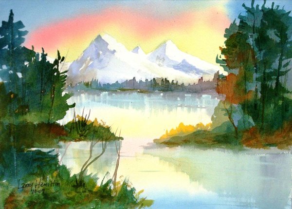 Рисование акварелью горы