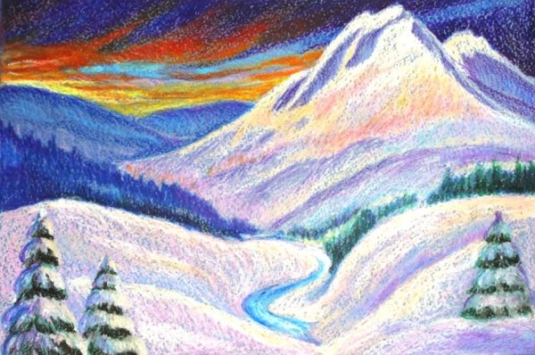 Горы цветными карандашами