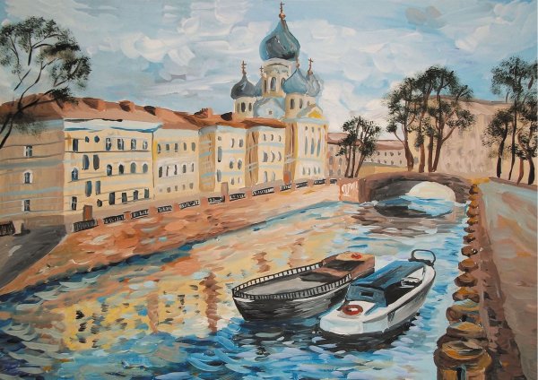 Городской пейзаж гуашью