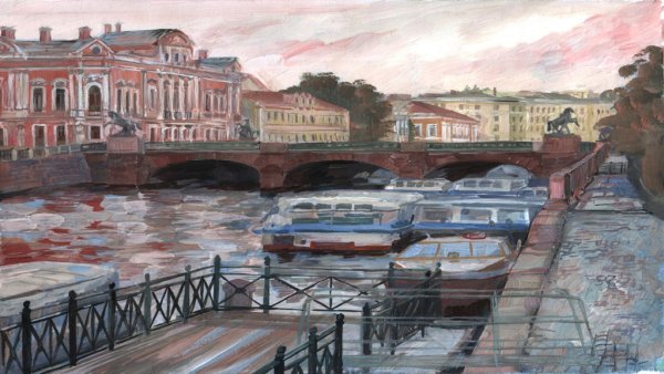 Река Фонтанка Аничков мост зима