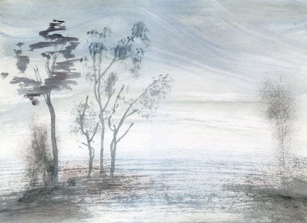 Сухая кисть пейзаж