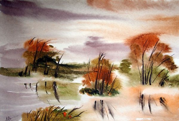 Сухая кисть пейзаж