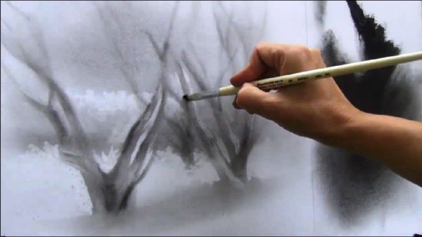 Сухая кисть техника рисования пейзаж