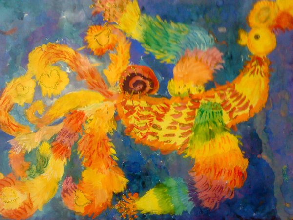 Сказочная птица гуашью