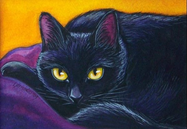 Иллюстрация черный кот с желтыми глазами