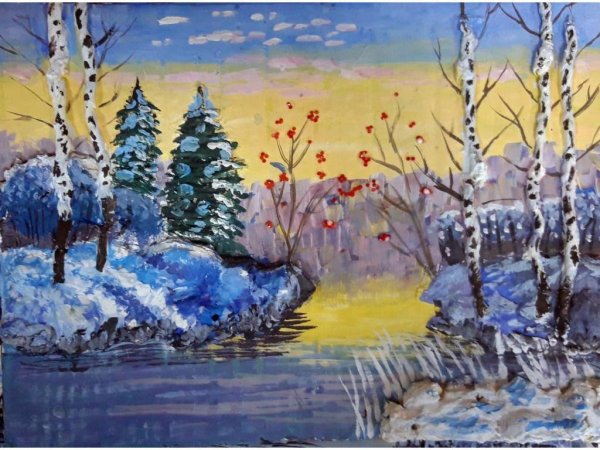 Зимний пейзаж гуашью для детей