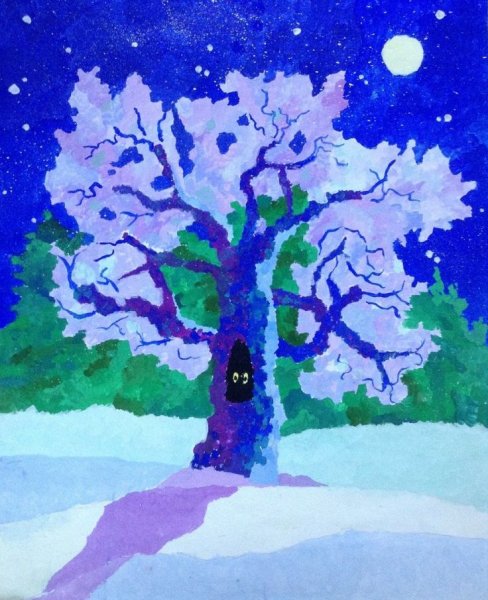 Рисование деревья зимой